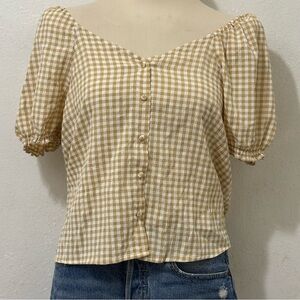 Nanette Lepore Gingham Puff Sleeve Blouse